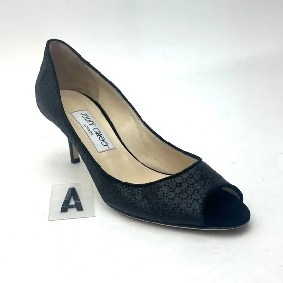 Jimmy Choo Isabel Black Glitter Heels sz 7.5 - Picture 13 of 13